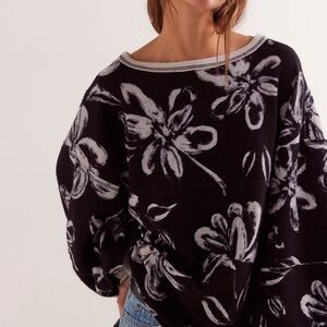 We The Free Black and White Floral Crewneck Sweater
